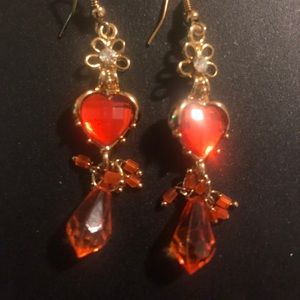 Gold and Orange Drop Earrings